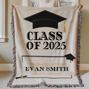 【並行輸入品】 DUCMANH Personalized Graduation Woven Blanket, Graduate Keepsake