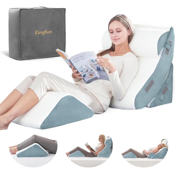 【並行輸入品】Kingfun 整形外科用ベッドウェッジ枕4点セット 睡眠用 低反発素材 通気性 三角...