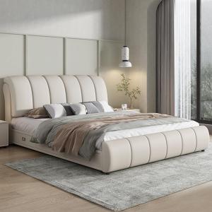 【並行輸入品】 HONGYISHI Modern Minimalist Queen Bed with 2 Tier Headboard Nois