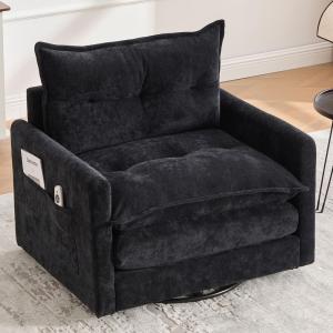 【並行輸入品】anwickjeff 回転式アクセントチェア リビングルーム用 36.3インチ 快適な回転椅子 ソリッドメタルベース 枕&サイドポ