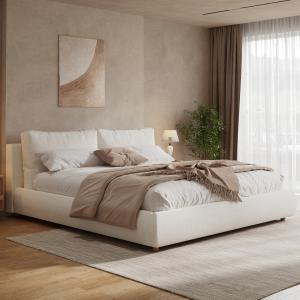 【並行輸入品】LUMISOL(ルミソル) キングサイズ 布張りプラットフォームベッドフレーム、モダンなベッドフレーム、取り外し可能な枕ヘッドボー