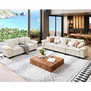 【並行輸入品】SUNSHINE VALLEY リビングルームソファ家具2点セット 特大コーデュロイモジュラーラブシートと枕付き3人掛けソファ 5