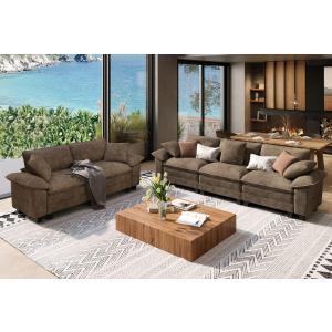 【並行輸入品】SUNSHINE VALLEY リビングルームソファ家具2点セット 特大シェニール織モジュラーラブシートと3人掛けソファ 枕付き