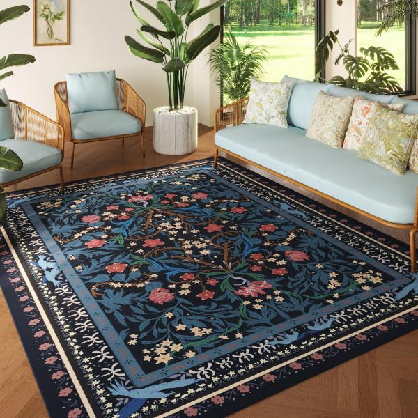 【並行輸入品】 Vowkten 5x7 Washable Rug Vintage Floral Bo...