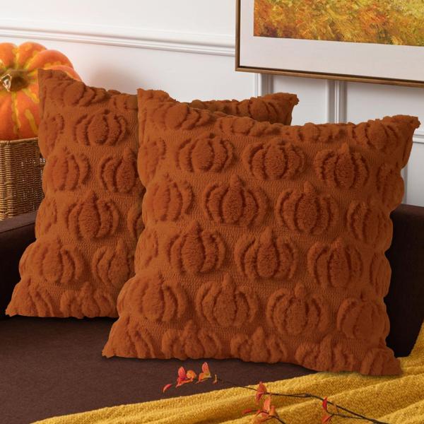 【並行輸入品】Benjia Fall 20x20 装飾用クッションカバー 2枚セット 秋 錆 パンプ...