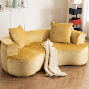 【並行輸入品】 Luxury 80” Yellow Curved Loveseat Sofa, Chenille Curved Couch wi