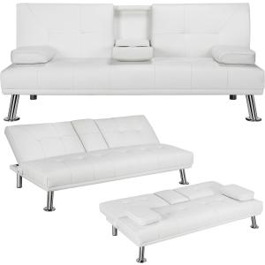 【並行輸入品】 Pu Leather Convertible Futon Sofa Bed,Modern Couch Loveseat Slee