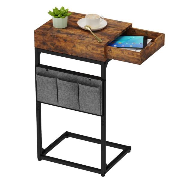 【並行輸入品】JCMCDO C型エンドテーブル 引き出し付き スライドアンダーソファ収納テーブル メ...