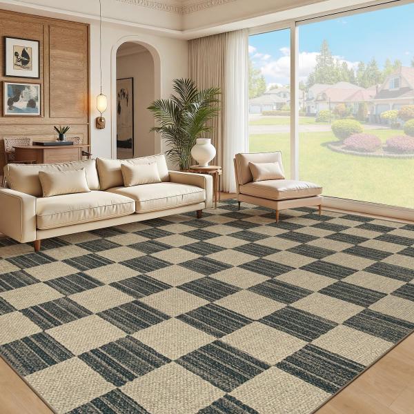 【並行輸入品】イージージュートラグ 9x12 市松模様ラグ:洗える織物エリアラグ ノンスリップ ノン...