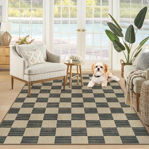 【並行輸入品】イージージュートラグ 3x5 市松模様のラグ:洗える織物エリアラグ ノンスリップ ノン...