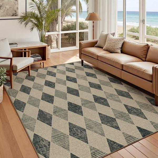 【並行輸入品】イージージュートラグ 5x7 市松模様のラグ:洗える織物エリアラグ ノンスリップ 脱落...