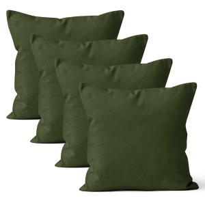 【並行輸入品】Encasa XO クッションカバー 24x24インチ リーフグリーン 4枚セット | インサートなし | コットン枕カバー リビ