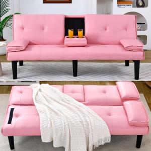 【並行輸入品】 Anwick Faux Leather Convertible Folding Futon Sofa Bed with 2 Cu