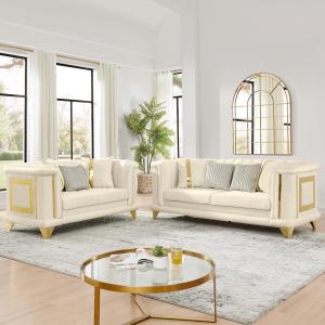 【並行輸入品】 2 Piece Velvet Couch Luxury Sofa Set with Gold Stainless Steel T