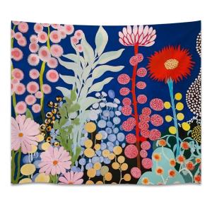 【並行輸入品】 Boho Blue Abstract Art Floral Tapestry Maximalist Colorful Botan