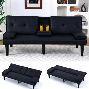 【並行輸入品】 Klwenas Maec Black Futon Couch & Convertible Futon Sofa Bed for