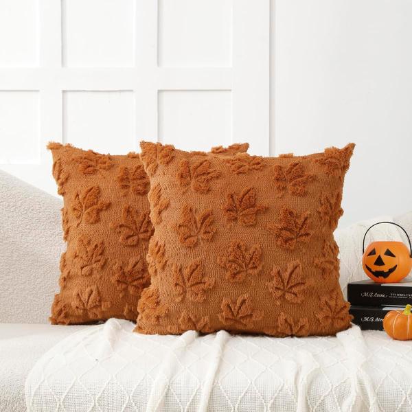 【並行輸入品】All Smiles Fall 装飾用クッションカバー 18x18 2枚セット 錆 感...