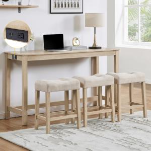 【並行輸入品】 Merax 4 Piece Dining Bar Table Set with Power Outlet,Behind Sofa