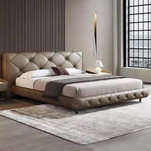 【並行輸入品】 DLCQIJI Brown Modern Leather Queen Bed Frame, Leather Upholstere