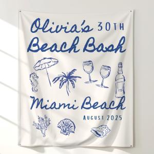 【並行輸入品】 Personalized 30th Beach Bash Birthday Banner, Summer Beach 30th