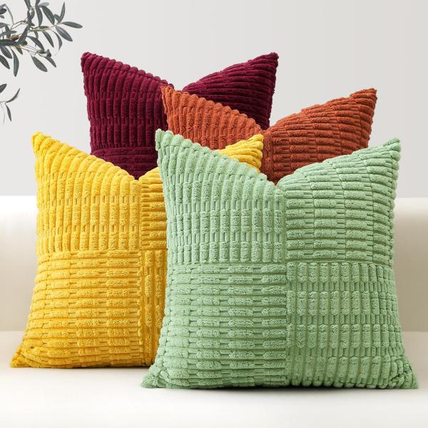 【並行輸入品】OTOSTAR 装飾用クッションカバー 4枚セット ソフトコーデュロイストライプ パッ...