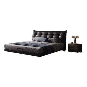 【並行輸入品】 DLCQIJI Black Modern Full Size Bed Frame, Leather Upholstered Pl