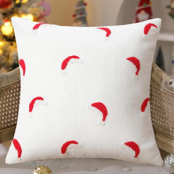 【並行輸入品】Merrycolor クリスマス 枕カバー 18×18インチ キルト 赤と白 クリスマ...