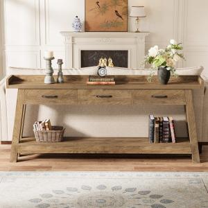 【並行輸入品】 Tribesigns 2 Tier Sofa Table with 3 Drawers, 70.9 Inch Extra Lon