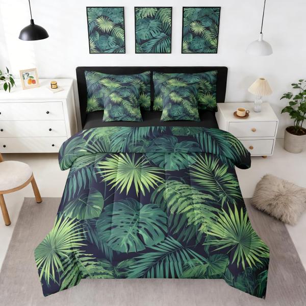 【並行輸入品】Erosebridal ヤシの葉 クイーン 掛け布団セット 7ピース モンステラ ベッ...
