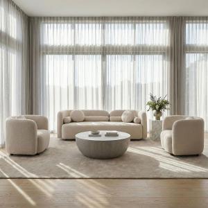 【並行輸入品】 Curved Sofa Set for Living Room, Upholstered Boucle Fabric 3 Sea