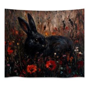 【並行輸入品】 Moody Dark Academia Black Bunny Wildflower Art Tapestry Vintage