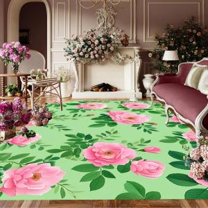 【並行輸入品】 Bright Green Pink Rose 10x14 Floral Rug Natural Vibrant Washable