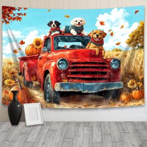 【並行輸入品】 DYNH Fall Tapestry,Autumn Pumpkin Harvest Backdrop,Maple Leaf Su