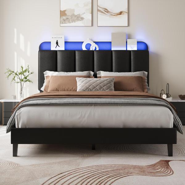 【並行輸入品】 BarnFurin Queen Bed Frame with LED Lights,...