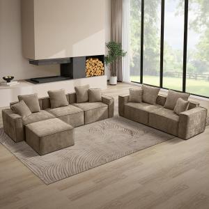 【並行輸入品】Tbfit モジュラーセクショナルソファセット シェニール織クラウドソファ ワイドアームレスト&枕8個付き リビングルーム用ディー