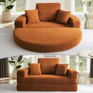 【並行輸入品】 Elevyoliv Round Convertible Folding Sofa Bed, Chenille Foldable