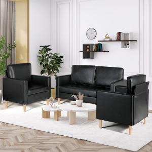 【並行輸入品】 AILEEKISS Black Living Room Sofa Set, 3 Pieces Sofa Loveseat Cou