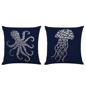 【並行輸入品】Doliving 面白い 海岸 タコ クラゲ デコレーション スローピローカバー 45.7x45.72cm 航海 海 ビーチ クッ