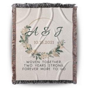 【並行輸入品】 Personalized 2nd Anniversary Woven Blanket, Cotton Wedding Celeb