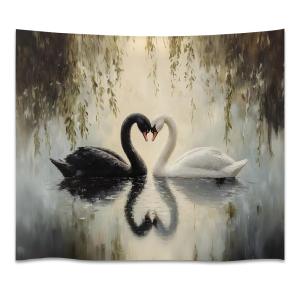 【並行輸入品】 Vintage Heart Shaped Love Swans Art Tapestry Dark Academia Roman