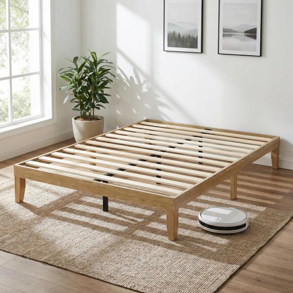 【並行輸入品】elnure (エルヌア) クイーンサイズ ウッドプラットフォームベッドフレーム   ...