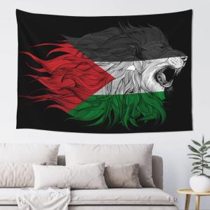 【並行輸入品】 Lion Palestine Palestinian Flag Tapestry 60x40 Inches Wall Hangi