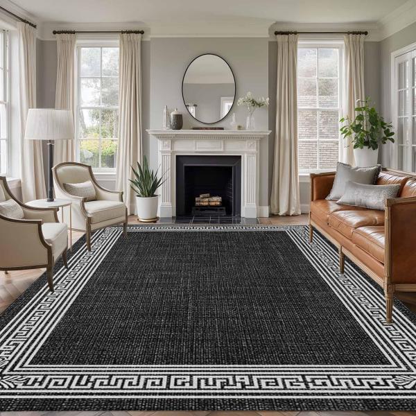 【並行輸入品】 Black Geometric 6x9 Area Rugs for Living R...