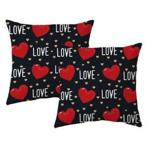 【並行輸入品】yeshttdy Love Heart Valentines 枕カバー 20x20インチ ブラック バレンタインデー クッションカ
