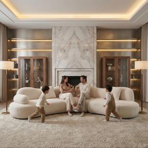 【並行輸入品】128インチ モダンカーブソファソファ、5人掛け特大モジュラーセクショナルカウチ 室内装飾品 枕付きブークレソファ ユニークなダブ