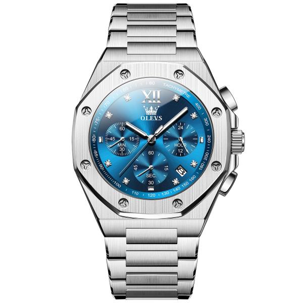 【並行輸入品】 OLEVS Mens Watches Stainless Steel Blue Ch...