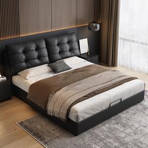 【並行輸入品】 DLCQIJI Modern Leather Bed Frame, Genuine Leather King Size Upho