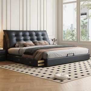 【並行輸入品】 DLCQIJI Modern Genuine Leather Bed Set, Queen Size Upholstered P
