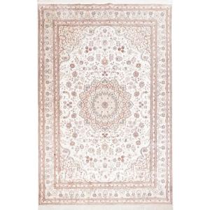 【並行輸入品】 Yilong Carpet 6x9ft White Silk Area Rug Hand Knotted Medallion B