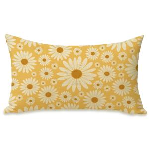 【並行輸入品】Fahrendom デイジーフラワー 腰部装飾長方形枕カバー 12 x 20、イエロー フローラル ポーチ パティオ アウトドア